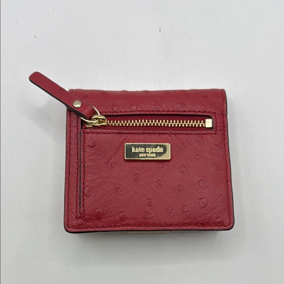 kate spade Handbags - Kate Spade Red Tan Ostrich? Leather Wallet Bifold ID Card Holder